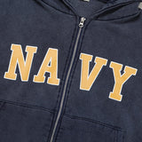 Navy Lettering Brushed Washing Hood Zip-Up