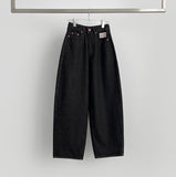 Back Lettering Point Embroidery Patch Detail Balloon Denim Pants