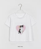 Bobona Cat Printing Crop Short Sleeve Tee