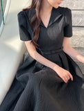 Yuel Puff Collar Jacquard Long One Piece (Belt Set)