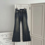 Vintage Washing Patch Embroidery Slim Fit Bootcut Low Denim Pants