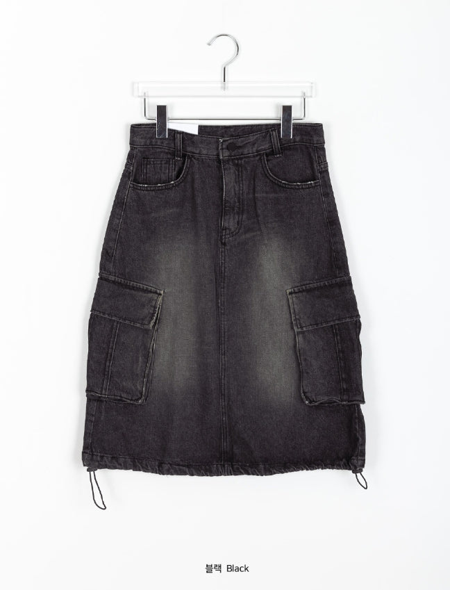 【BAON】Samav Cargo Washing Denim Midi Skirt Be Gone Denim Cargo Skirt - Light Wash | Swank A Posh