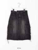 Samav Cargo Washing Denim Midi Skirt