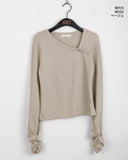 Hintz Button Diagonal Shirring Long Sleeve T-shirt