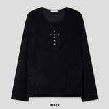 Crossing Rivet Ribbed Long Sleeve