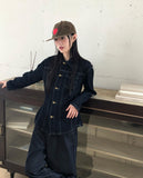 Ushi Line Pocket Denim Washed Long Sleeve Jacket