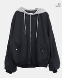 [Fake Layered] Devin Overfit Shirring Two-Way Hood Flight Jumper