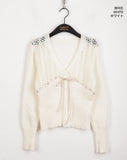 Sime Balletcore Ribbon String Punching Knit Cardigan