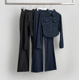 Raw Pocket Two Piece Set-Up Crop Shirt Bootcut Pants Set