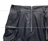 Block Leather Cargo Miniskirt