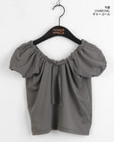 Kelle Ribbon Shirring Mesh Air Puff Crop Short Sleeve T-shirt
