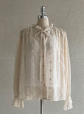 (Sleeveless Set) Shudin Lace Tie Puff Blouse
