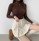 Ribbed Inner Winter Fall Neck Polar Long Sleeve T-shirt