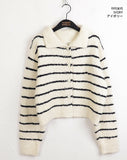 [Wool20] Yats Boucle Stripe Collar Knit Long Sleeve Cardigan