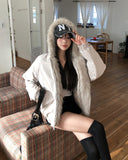 Dozen Rivet Raccoon Fur Hooded Padding