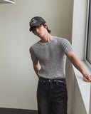 Washed Rib Muscle Fit Short Sleeve Knit