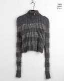 Near angora fur color matching stripe two-way diagonal zipper long sleeve knit
