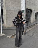 Robe black denim washing wide pants