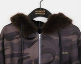 [Brushed Lining] Racquel Camo Military Fur Two-Way Hood Zip-Up