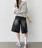 Backpoint Pocket Washing Bermuda Scratch Knee Length Denim Pants