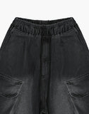 Hip 3D cargo denim banding pants