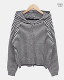 Seoan Stripe Two-Way Knit Hood Zip-Up