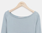 Velko Boat Neck Stripe Side Shirring Three Quarter T-shirt