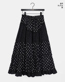 Achu Dot Shirring Tiered Lace Frill Long Skirt