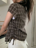 Wino String Check Short Sleeve Shirring Shirt