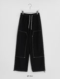 [unisex] Shiol Rivet Banding Nylon Wide Pants