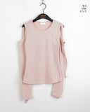 Nond Ribbon Slit Ribbed Brushed Long Sleeve T-shirt