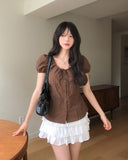 May Ribbon Pintuck Puff Blouse