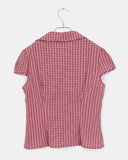 Trin Check Shirring Puff Blouse