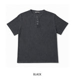 Wheat Pigment Rib Muscle Henley Neck Short Sleeve T-shirt