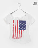 Richin American Flag Stud Rivet Unbalanced Off-shoulder Short Sleeve T-shirt
