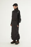 Hem side shirring nylon long skirt