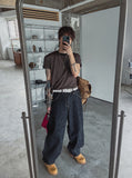 Dove raw fabric balloon wide pants