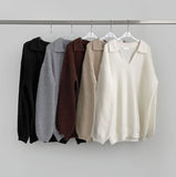 Open Collar Loose Fit Thick Long Sleeve Knit