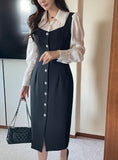 Robarue Shirred Collar Color Matching One Piece