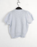 Beuwal Flower Corsage Round Crop Short Sleeve Knit