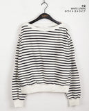 Ohne color matching stripe plain loose fit off-shoulder long sleeve sweatshirt