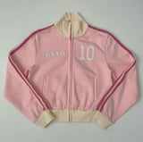 Tokyo Lettering High Neck Color Matching Pink Crop Jersey
