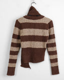[Muffler set] Freena V-neck Angora Color Matching Stripe Crop Long Sleeve Knit