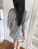 [UNISEX] Karin Linen Overfit Henley Neck Off-Shoulder Short Sleeve T-Shirt
