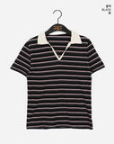 Morphol Western Stripe PK Collar Short-Sleeved T-shirt