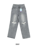 [U-DENIM] Summer ripped jeans wide denim pants