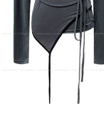 Kuri Color Matching Strap Layered Bustier Long Sleeve Set