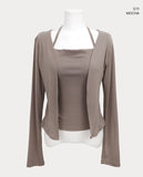 [Fake Layered] MIEM Layered Halter Sleeveless Cardigan