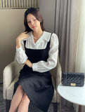 Nad Color Matching Collar Tweed Flare One Piece