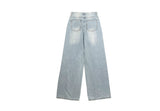 Wet Light Blue Washing Wide Denim Pants